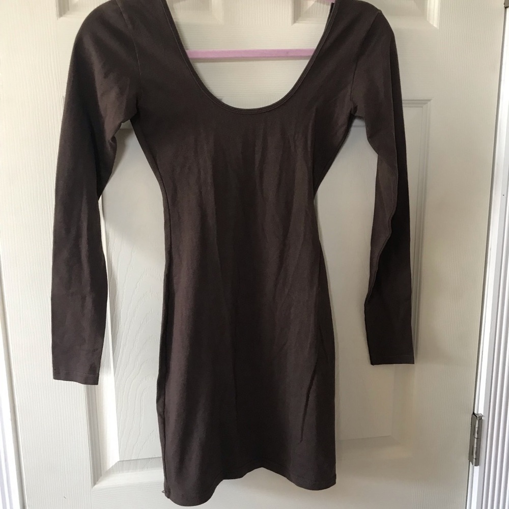 Brown American Apparel Long Sleeve Body Con Dress